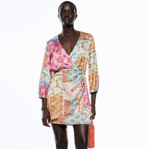 Zara Multicolor Floral Patchwork Mini Dress